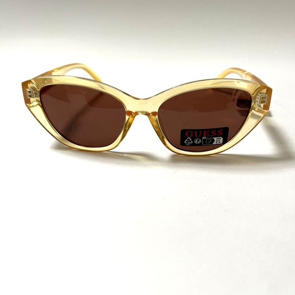 NWT GUESS Cat Eye Sunglasses G000020 Retro 1950s Clear Yellow Acetate Brown Lens main image 6